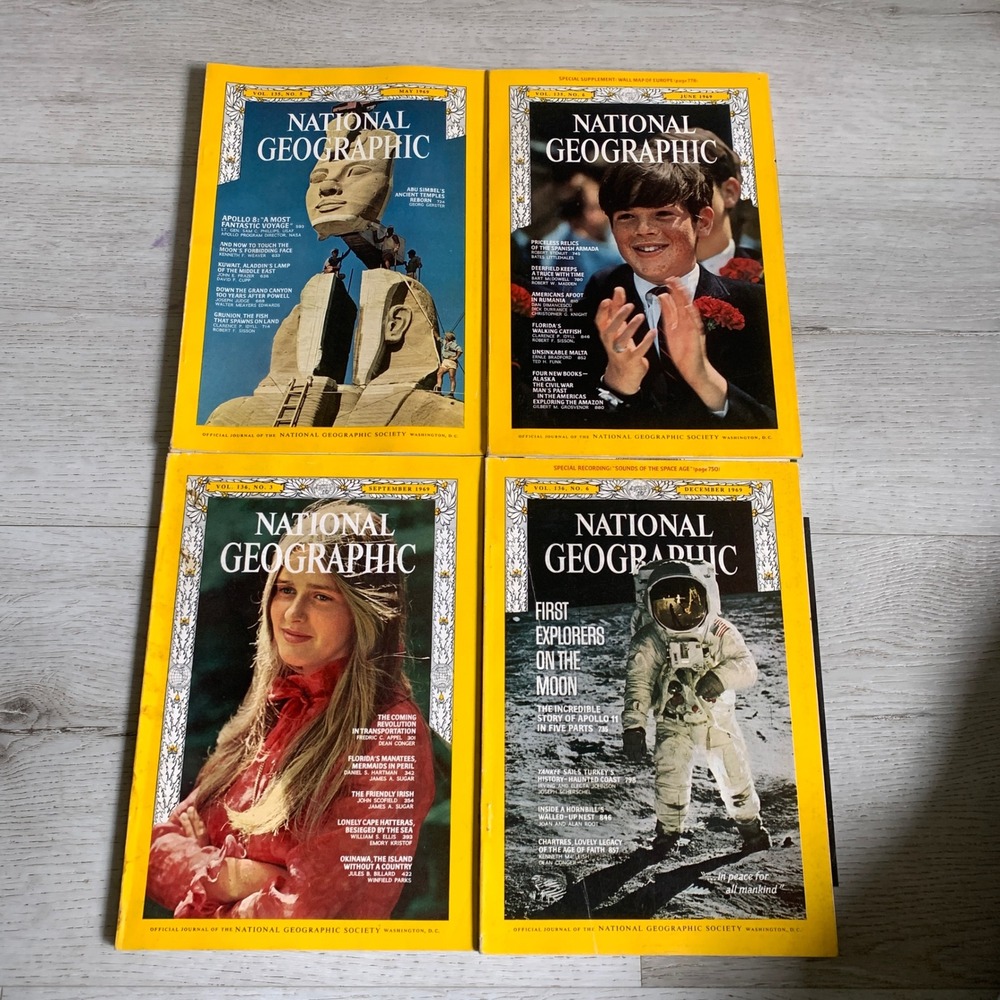 Vintage 1969 National Geographic Magazine Lot of 4 Moon Landing Apollo 11 8 Maps
